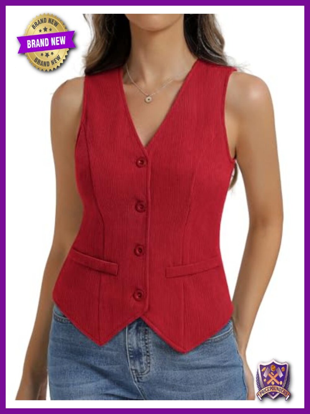 Women's Sleeveless Button Down Vest Top Slim Fit Waistcoat Office Layering